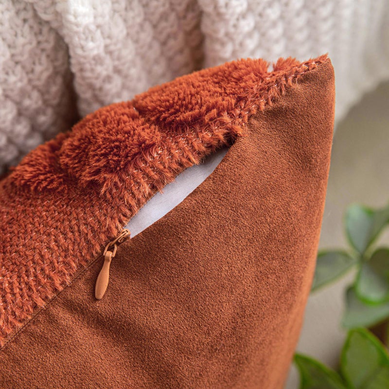 COSIBONO Pumpkin Fall Decorative Throw Pillow Covers 18""x18""  Set of 2 Caramel Soft Faux Fur Pillow Covers for Autumn Harvest  Fluffy Plush Accent Pillow Cases for Farmhouse Halloween Decor - Image 4